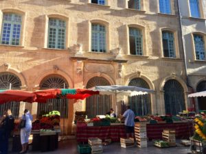 Fruit and vegetable stands at the market in Aix-en-Provence
