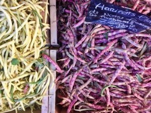 purple and yellow beans at the marche des fruits et des legumes in aux-en-provence