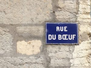 Rue du Boeuf street sign in Vielle Lyon