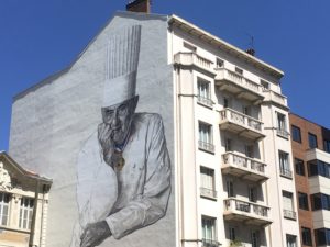 Mural of Paul Bocuse overlooking the Marche des Halles in Lyon