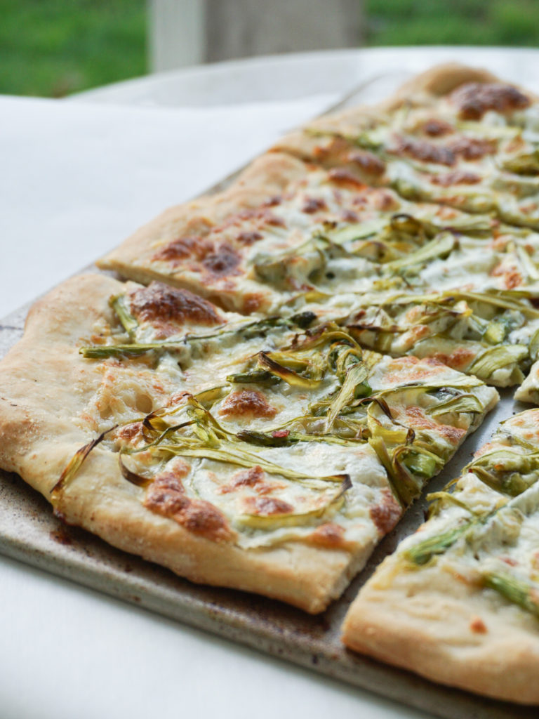 Homemade asparagus pizza on easy one-step dough