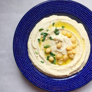 Zahav's hummus in blue plate from Poland