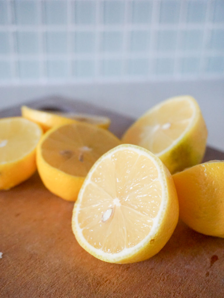 Lemons on cutting board for artichoke tapenade with rosemary oil from David Lebovitz's My Paris Kitchen