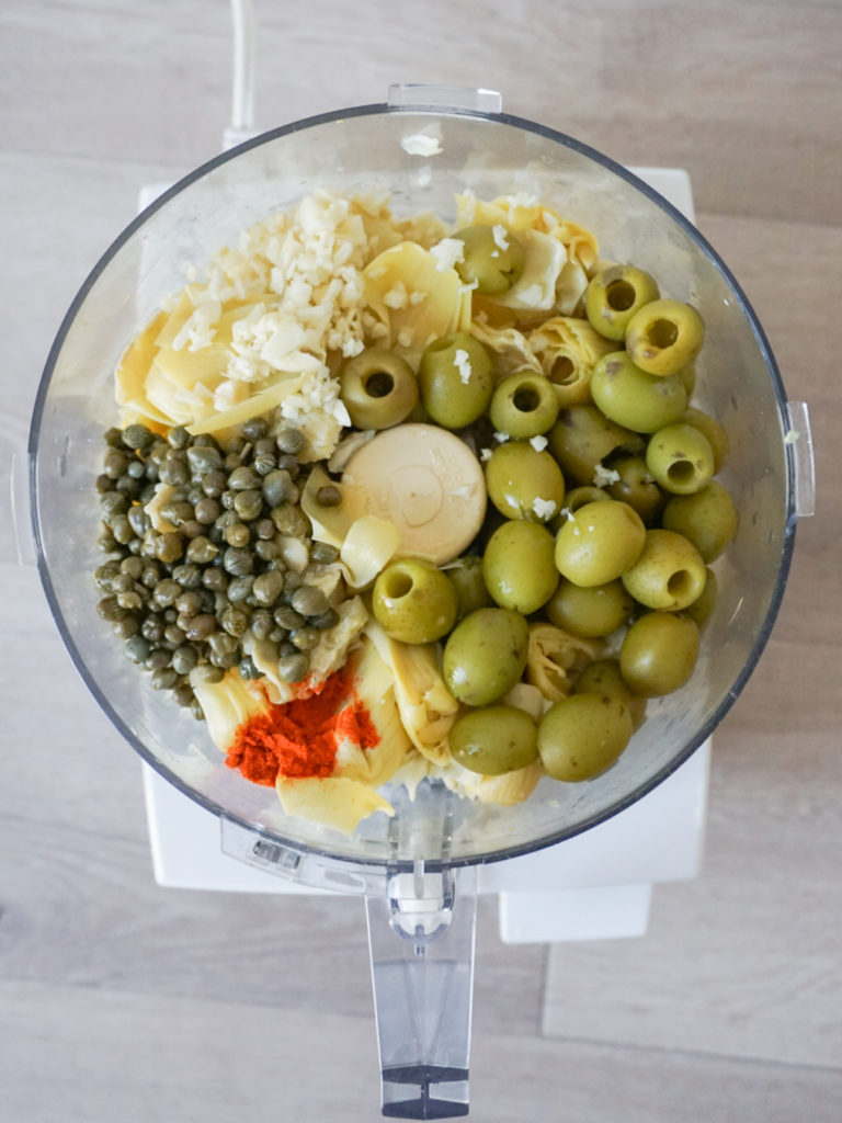 Ingredients in food processor for artichoke tapenade with rosemary oil from David Lebovitz's My Paris Kitchen