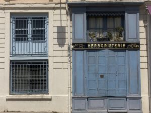 Faded blue door near Cathedrale St. Jean Baptiste in Lyon