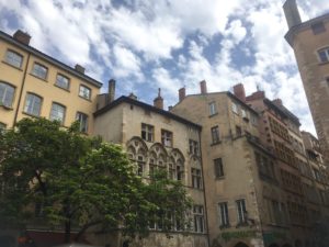 The tops of the old buildings at the Place de Change, Vielle Lyon