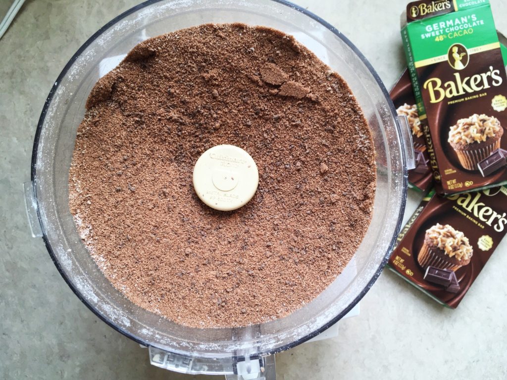 Sugar and chocolate in food processor