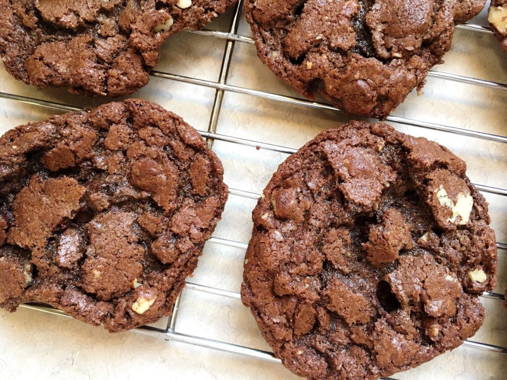 Four bittersweet double-chocolate cookies