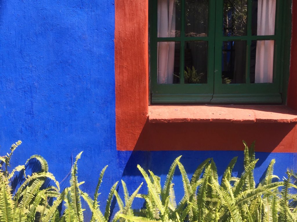 Cobalt blue walls of the Museo Frida Kahlo, Coyoacán, Mexico City