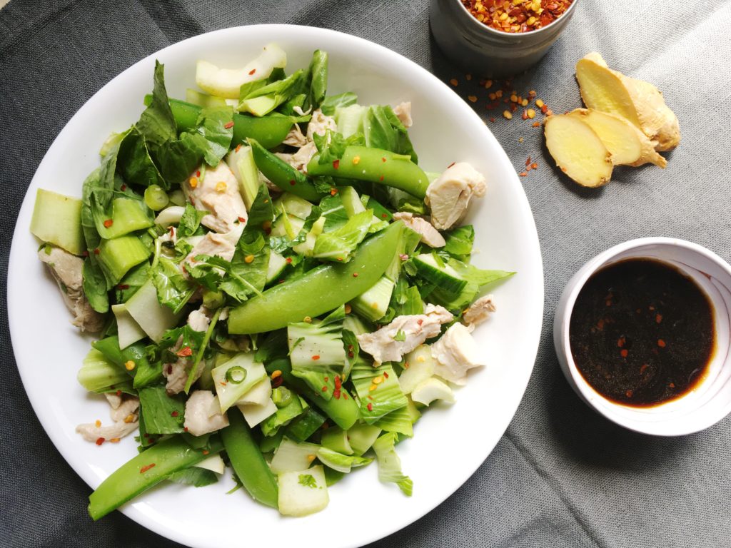 Asian chicken salad with snap peas and bok choy