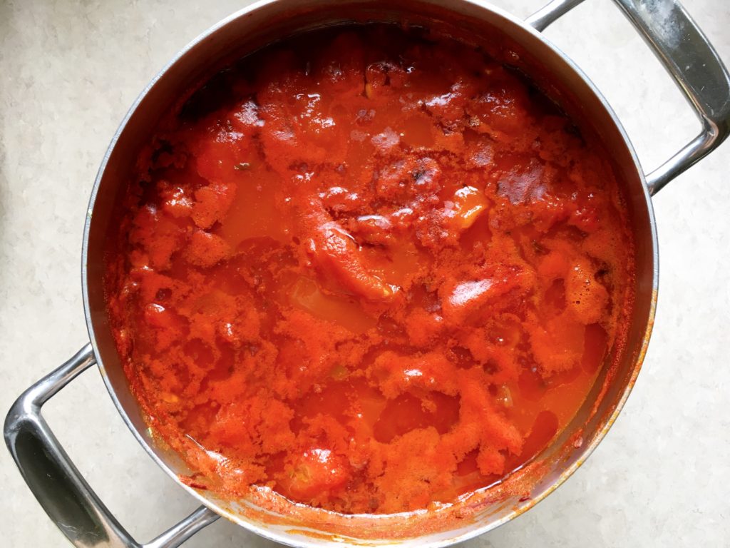 Bold marinara sauce in pot