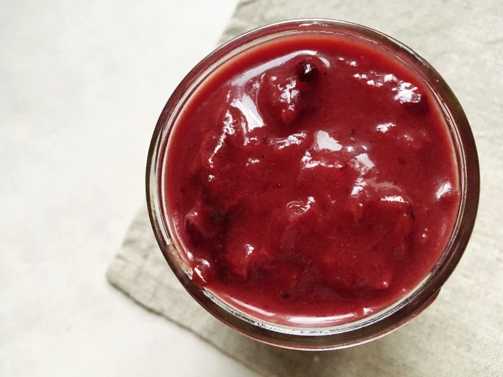 Plum barbecue sauce for pork tenderloin in mason jar