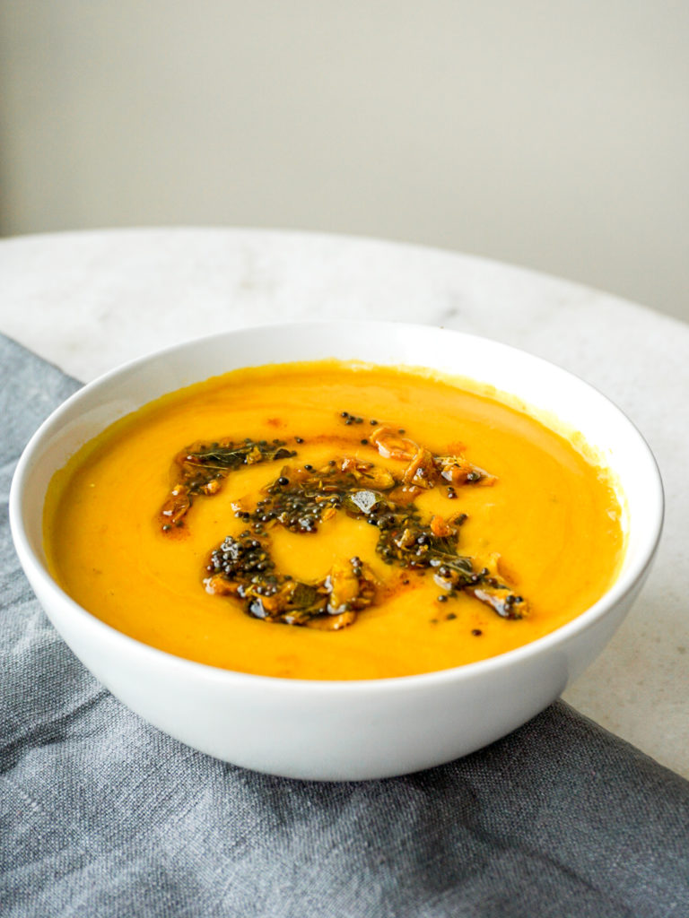 Acorn Squash and Coconut Soup with Fried Indian Spices