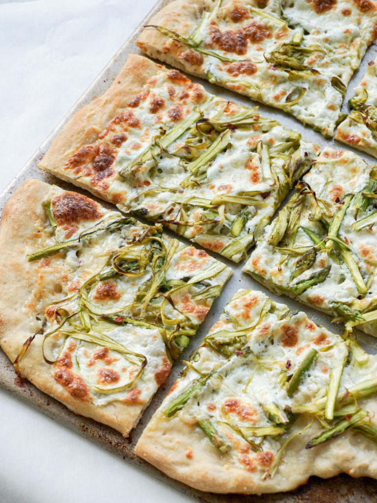 homemade asparagus pizza using smitten kitchen dough