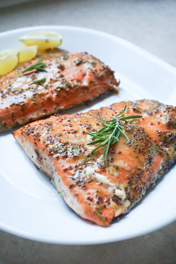 Cedar-Grilled Salmon with Rosemary-Mustard Glaze - I'm Always Hungry