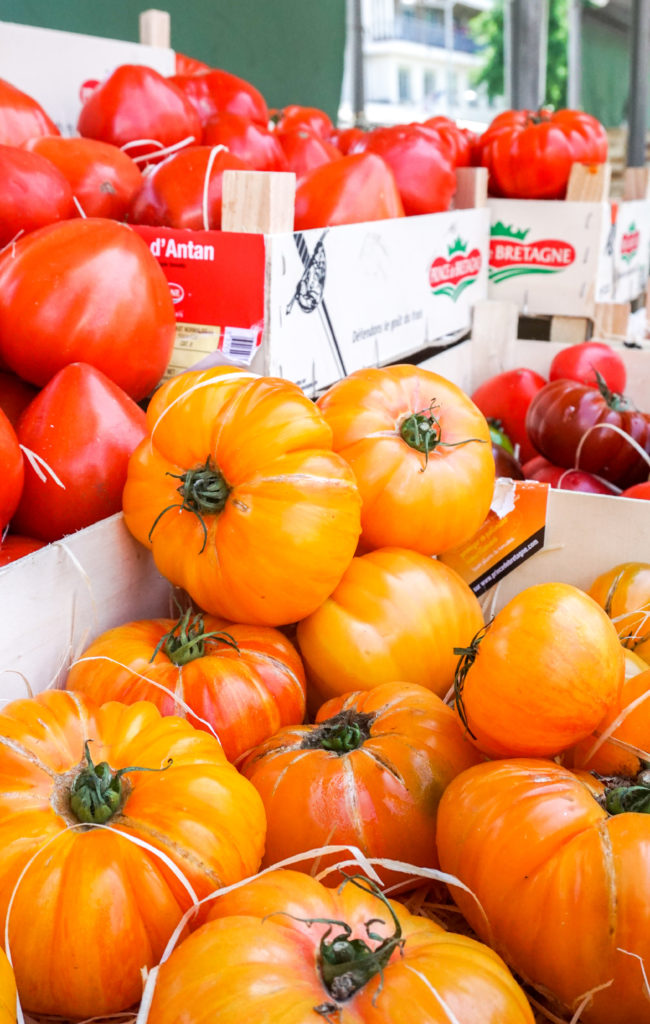 Heirloom tomatoes at the farmers market in Nice
