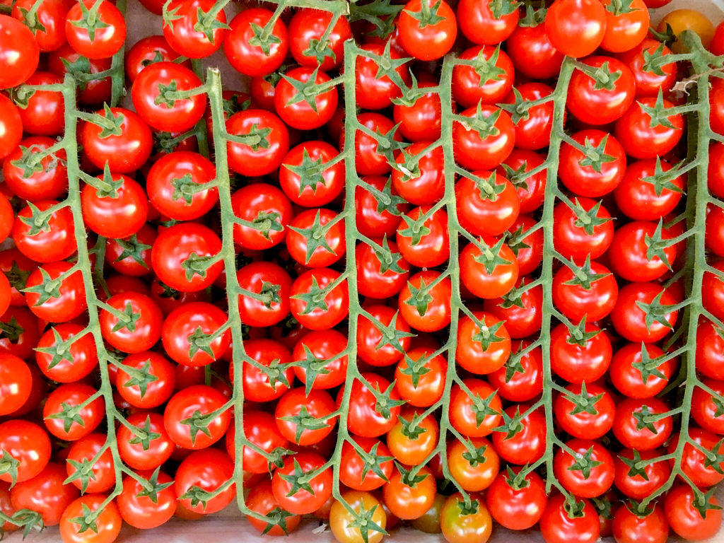 Cherry tomatoes on the vine at farmers market in Aix-en-Provence