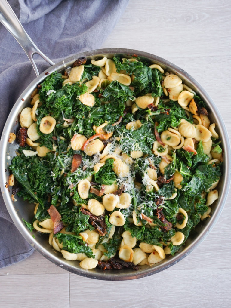 Orecchiette with Kale, Bacon, and Sun-Dried Tomatoes - I'm Always Hungry