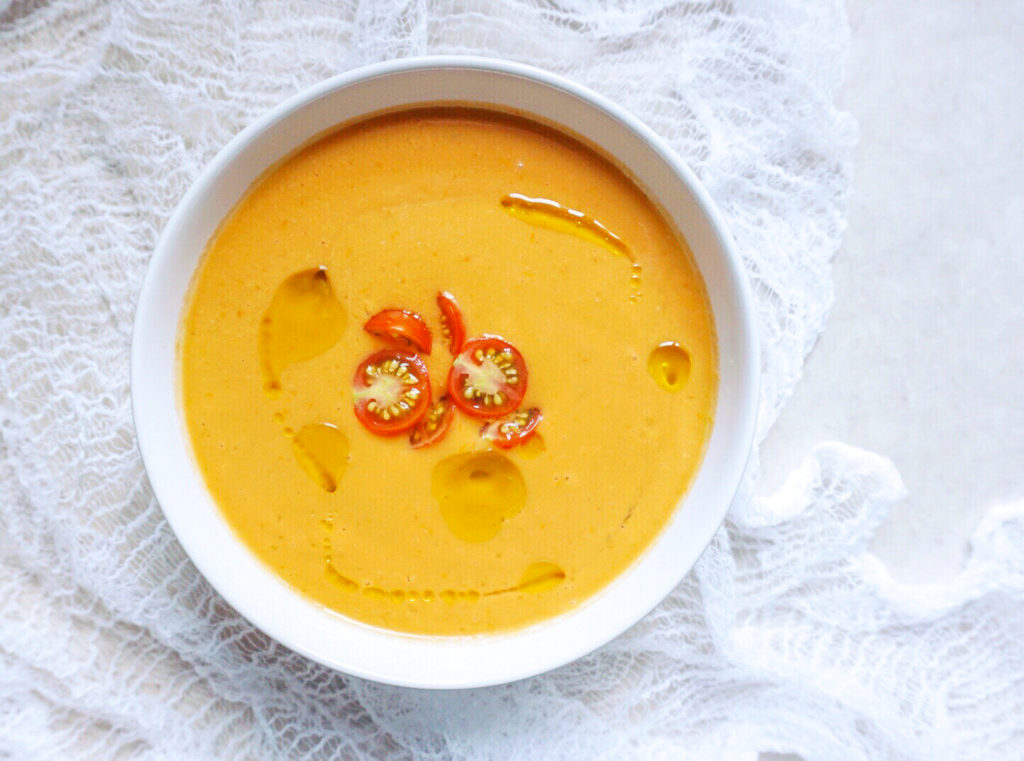 Bumper Crop Gazpacho from New York Times in white bowl