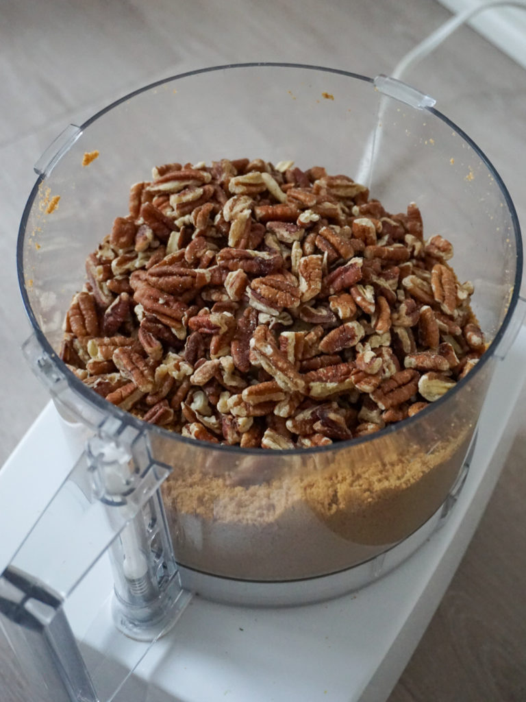 Pecans in food processor for Cranberry and Lime Curd Tart from Bon Appetit