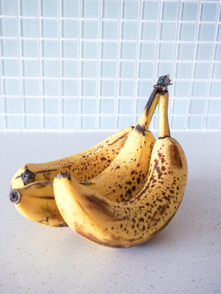 Bananas on counter for easy healthy banana bread recipe
