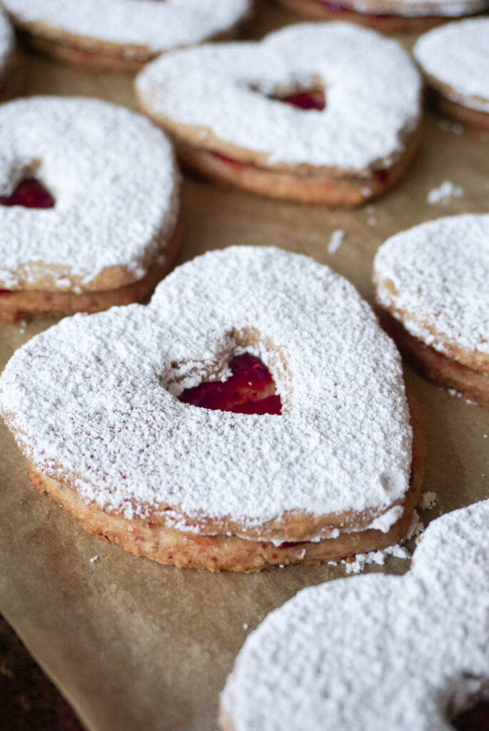 Pecan and raspberry linzer cookies